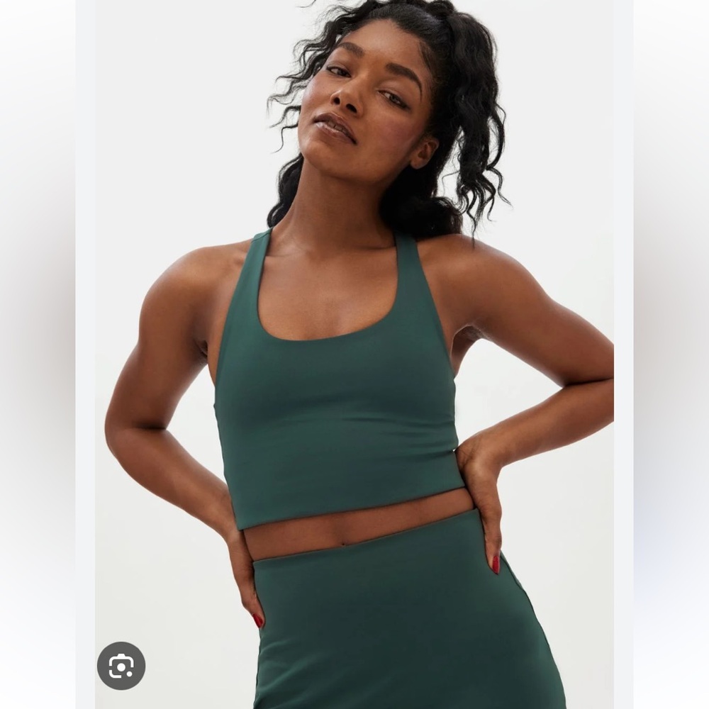 Girlfriend collective green athletic skirt and cropped top set